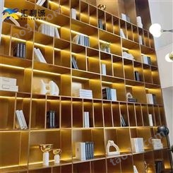金色钛金大型不锈钢书柜带灯光展示置物收纳柜承接装饰工程