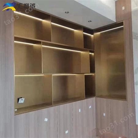 客厅家用埋墙金色不锈钢书柜金属置物柜 酒店装饰展示柜