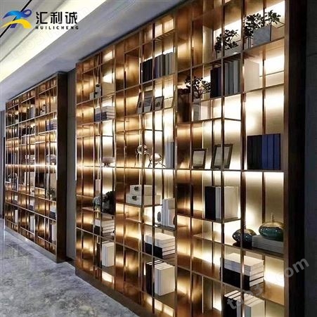 酒店商用不锈钢书柜 售楼部金色钢板柜生产定制
