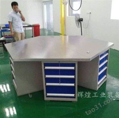 深圳 辉煌HH-364 安庆6工位不锈钢操作桌 南昌车间六角台厂家