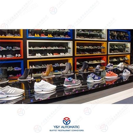 鞋类展示柜输送机_不锈钢商品输送展示设备_广州昱洋旋转机械