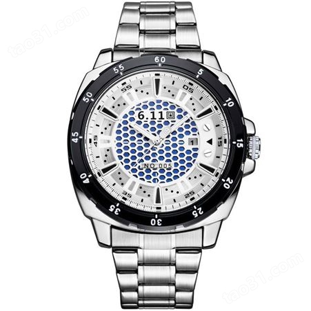 时尚NO-005光波防水节能环保日历光电手表光能手表定制 男士钢带手表厂家