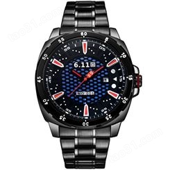 时尚NO-005光波防水节能环保日历光电手表光能手表定制 男士钢带手表厂家
