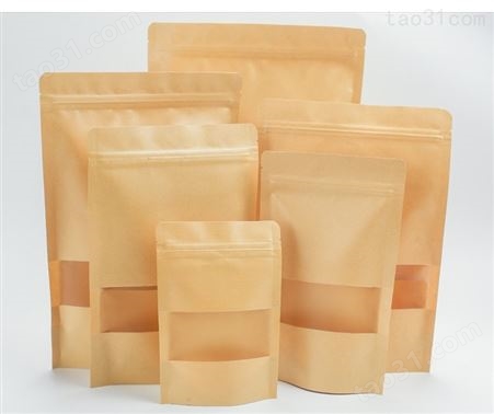 牛皮纸开窗磨砂透明自立包装袋 茶叶包装袋 网红食品包装袋 坚果包装袋 香料包装袋现货定制