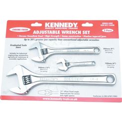 英国进口KENNEDY 3件套镀铬活动扳手活络扳手套装 克伦威尔工具